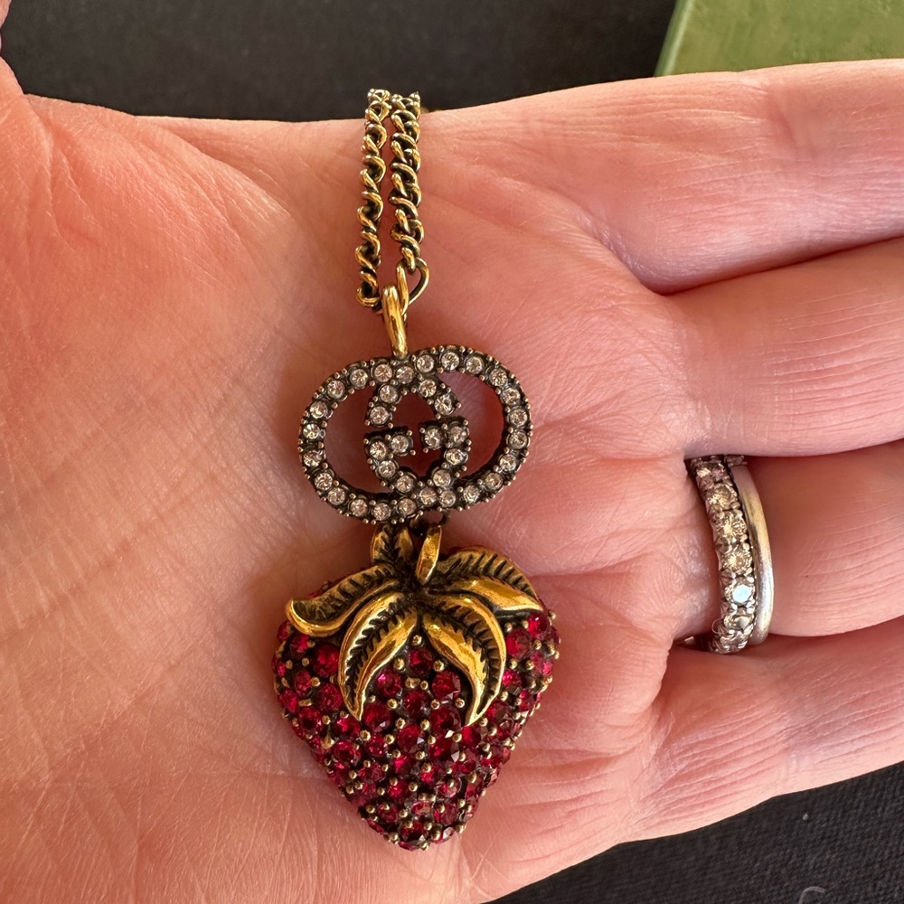 Gucci Strawberry GG Crystal pendant Necklace- Authentic